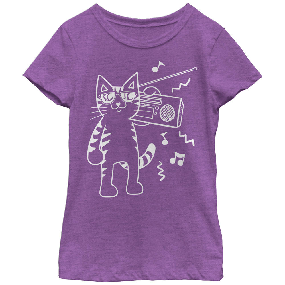 Lost Gods Girl's Lost Gods Boombox Cat Cartoon  Graphic T-Shirt