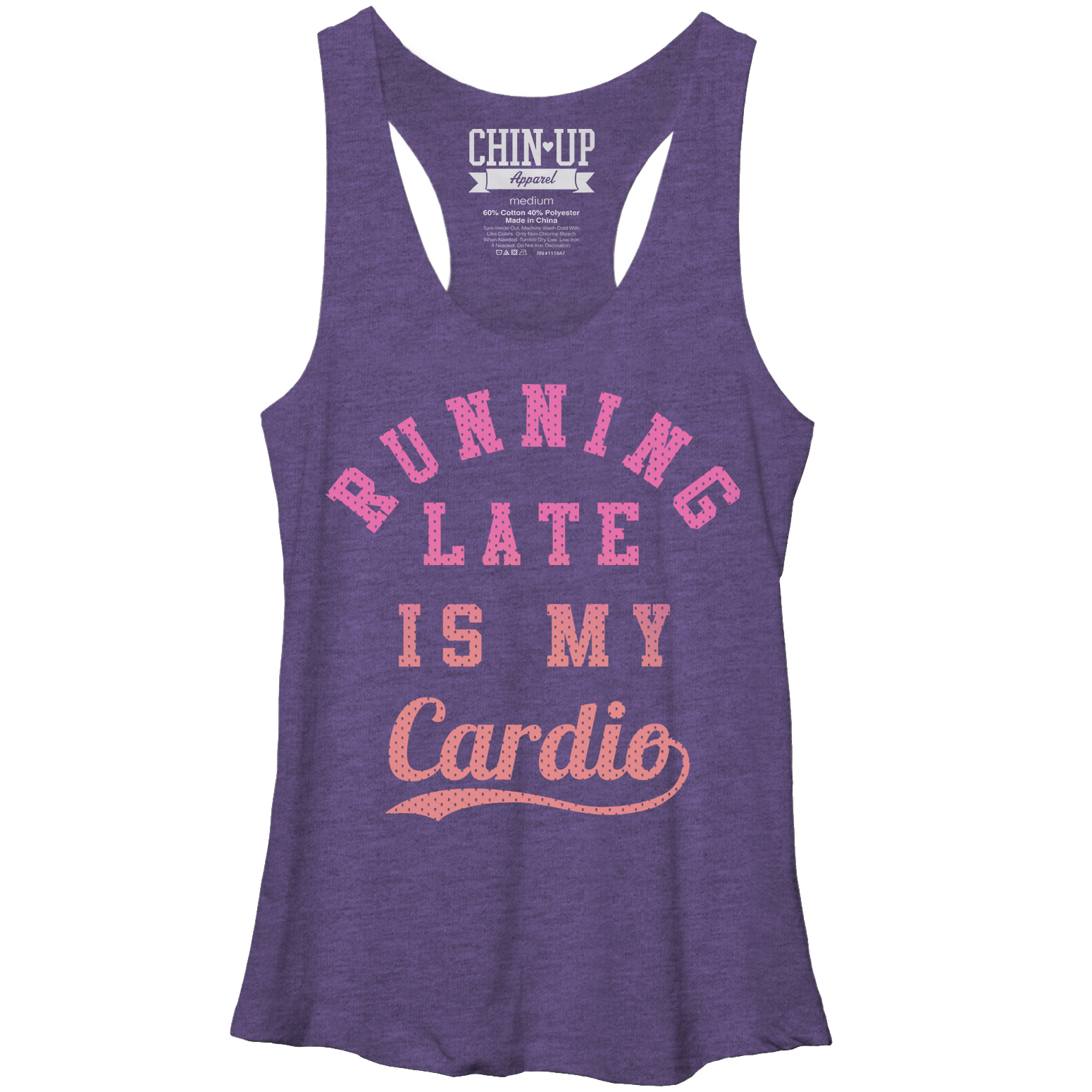 Chin-Up Apparel Women's CHIN UP Running Late is My Cardio  Racerback Tank Top
