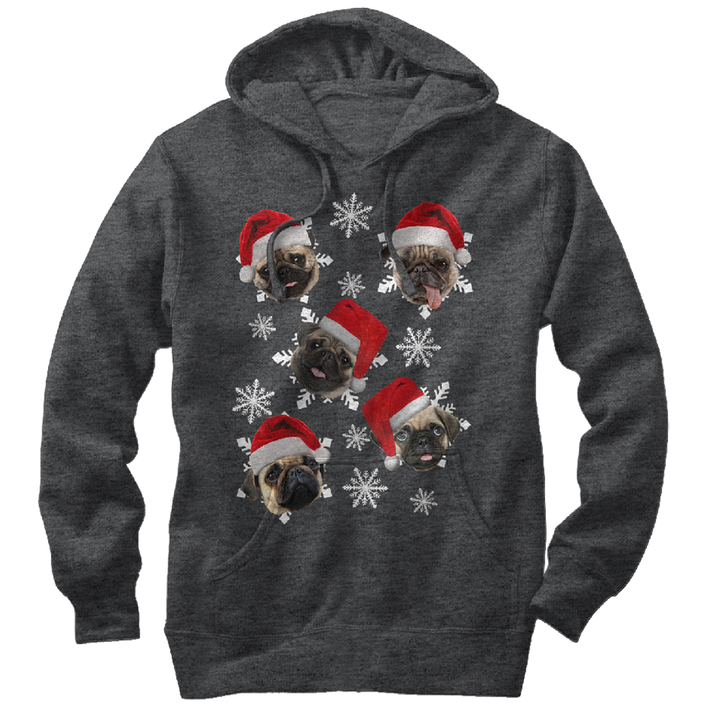 Lost Gods Men's Lost Gods Ugly Christmas Pug Snowflakes  Pull Over Hoodie
