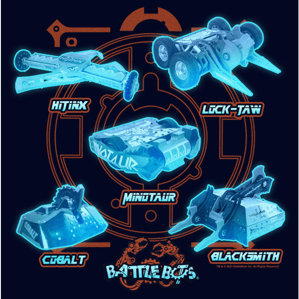 Battlebots Men's Battlebots Blue Neon Robots  Graphic T-Shirt