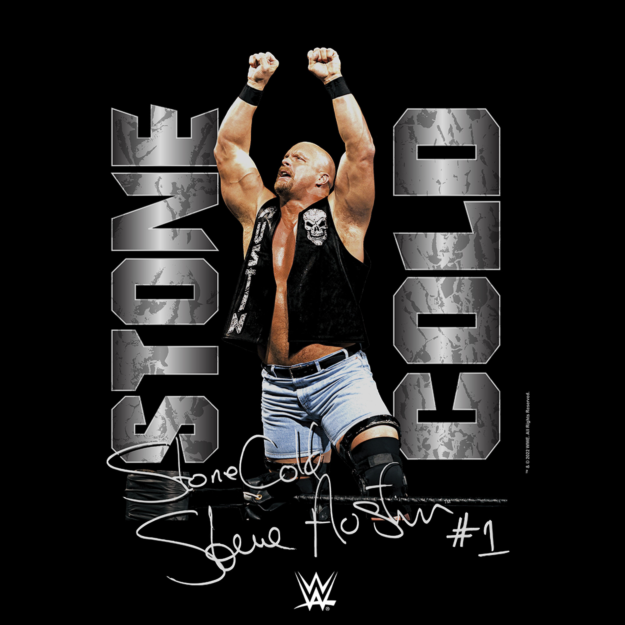 WWE Men's WWE Stone Cold Steve Austin Signature Photo  Graphic T-Shirt
