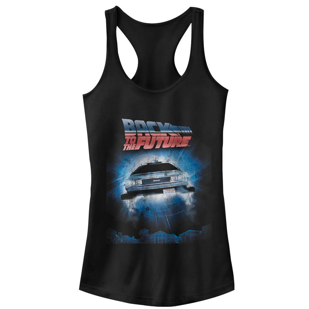 Back To The Future Junior's Back to the Future Retro DeLorean Poster  Racerback Tank Top