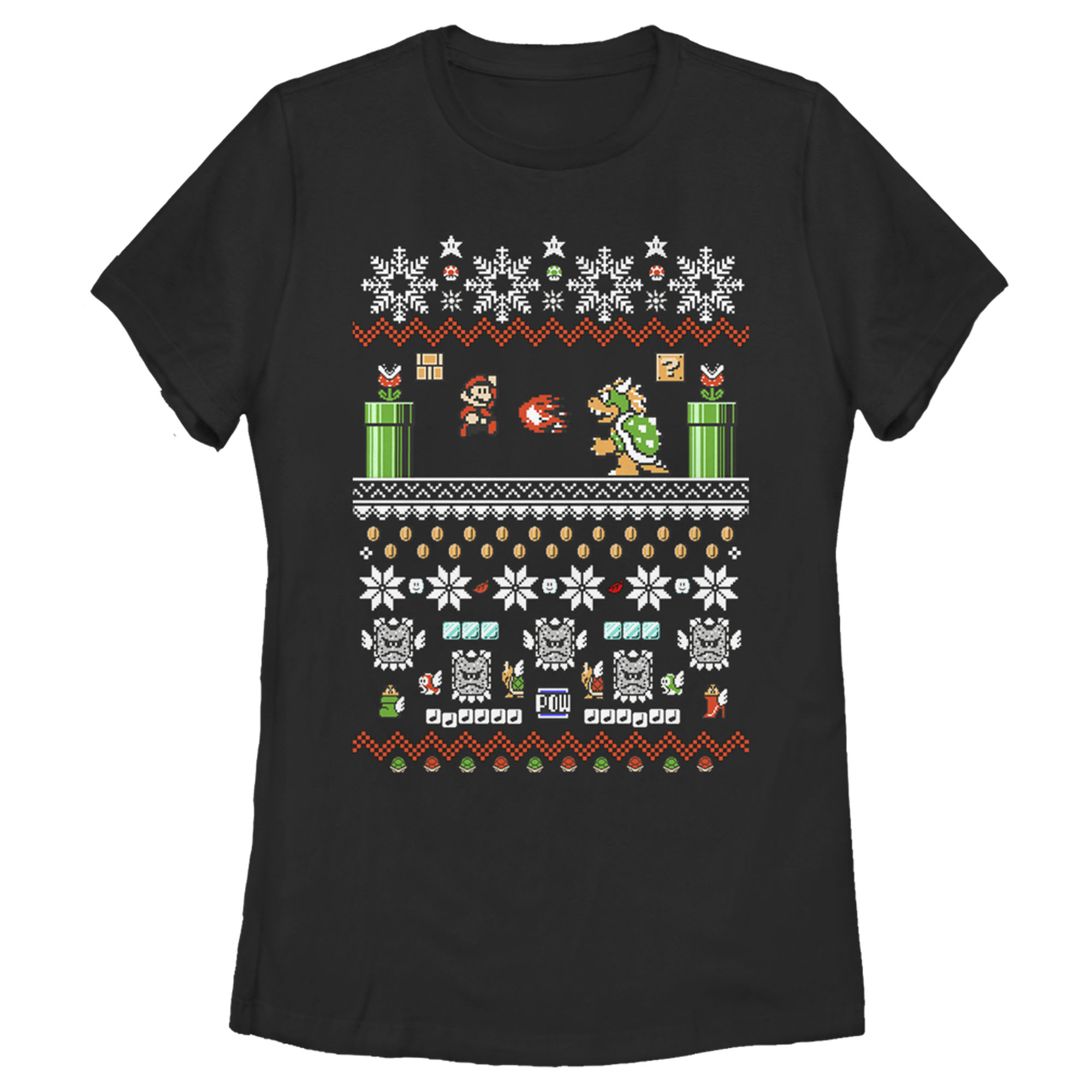 Nintendo Women's Nintendo Ugly Christmas Mario and Bowser  Graphic T-Shirt