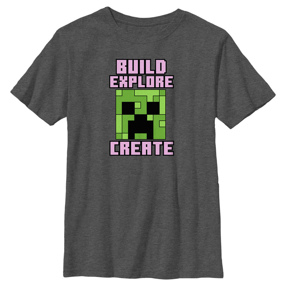 Minecraft Boy's Minecraft Creeper Face Build Explore Create  Graphic T-Shirt