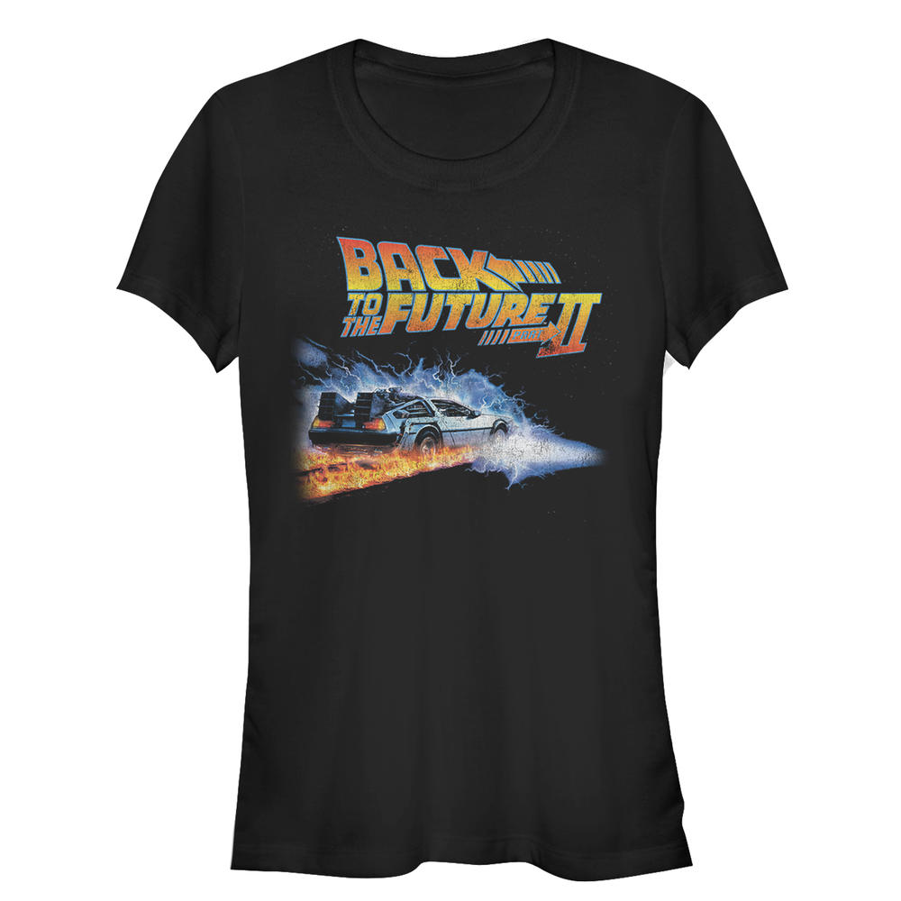 Back To The Future Junior's Back to the Future Part 2 Electric DeLorean  Graphic T-Shirt