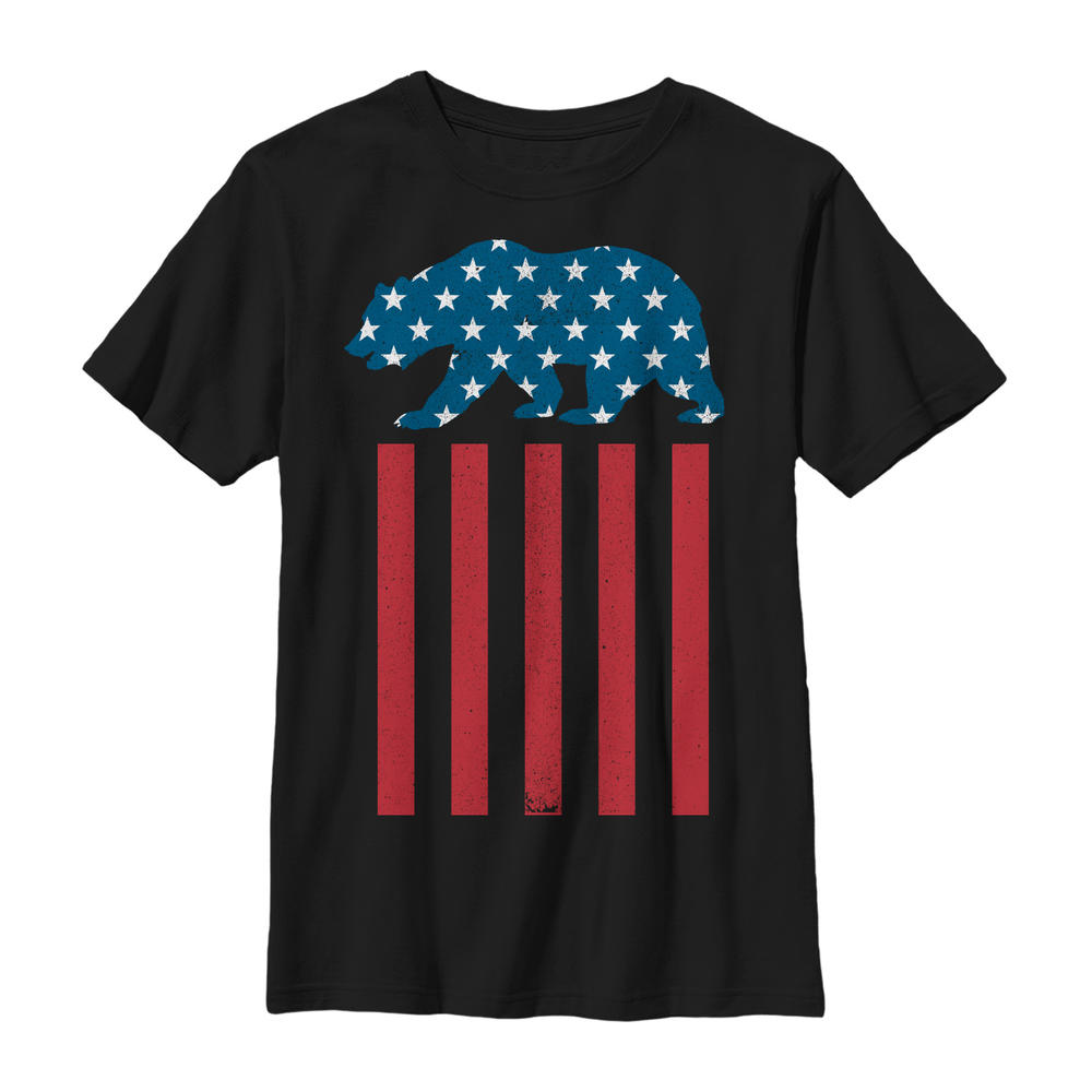 Lost Gods Boy's Lost Gods Fourth of July  Bear American Flag  Graphic Tee