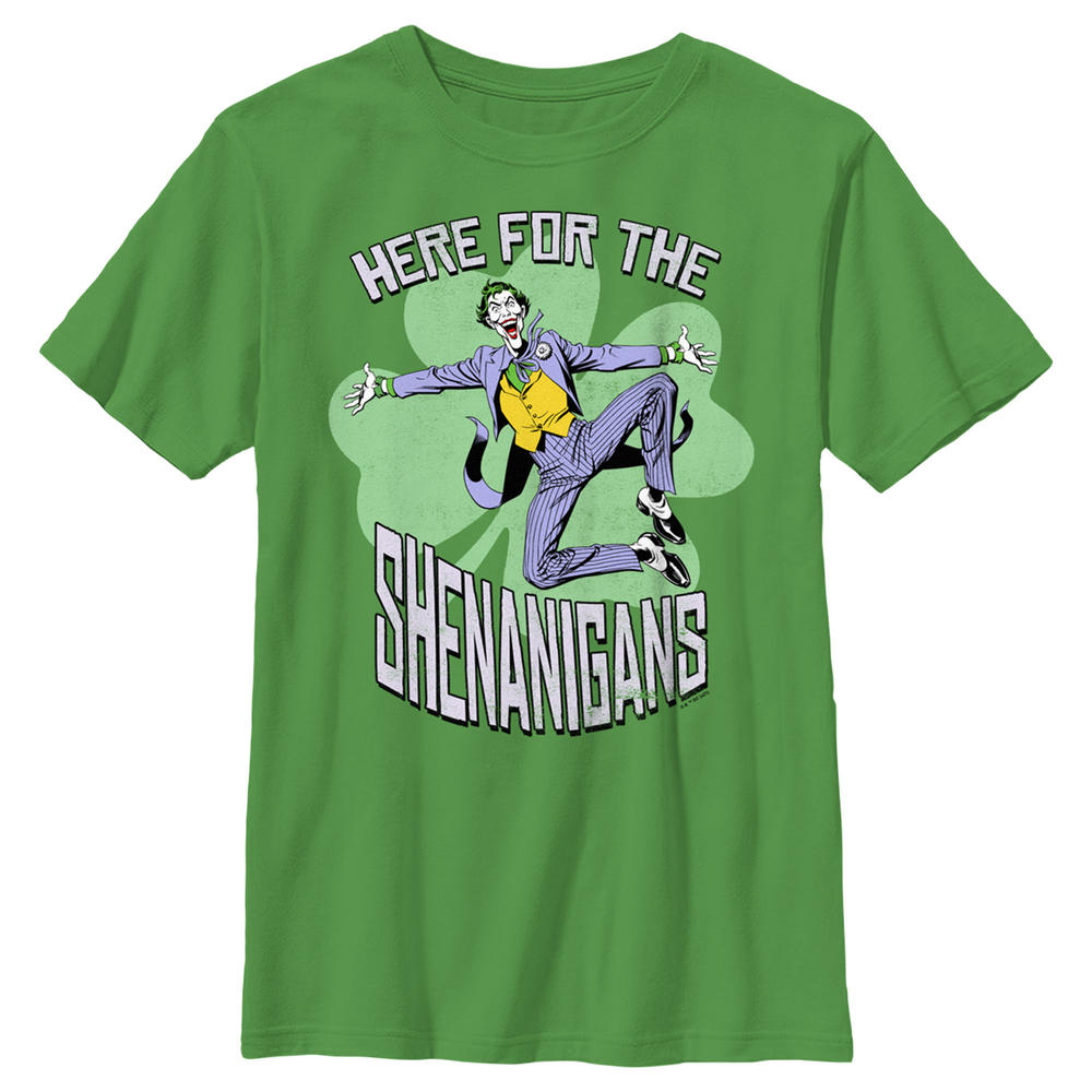 DC Comics Boy's Batman St. Patrick's Day Joker Here for the Shenanigans  Graphic Tee