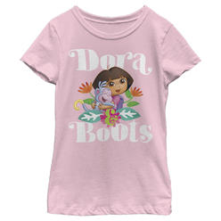 Dora the Explorer Girl's Dora the Explorer Hugging Dora and Boots  Graphic Tee