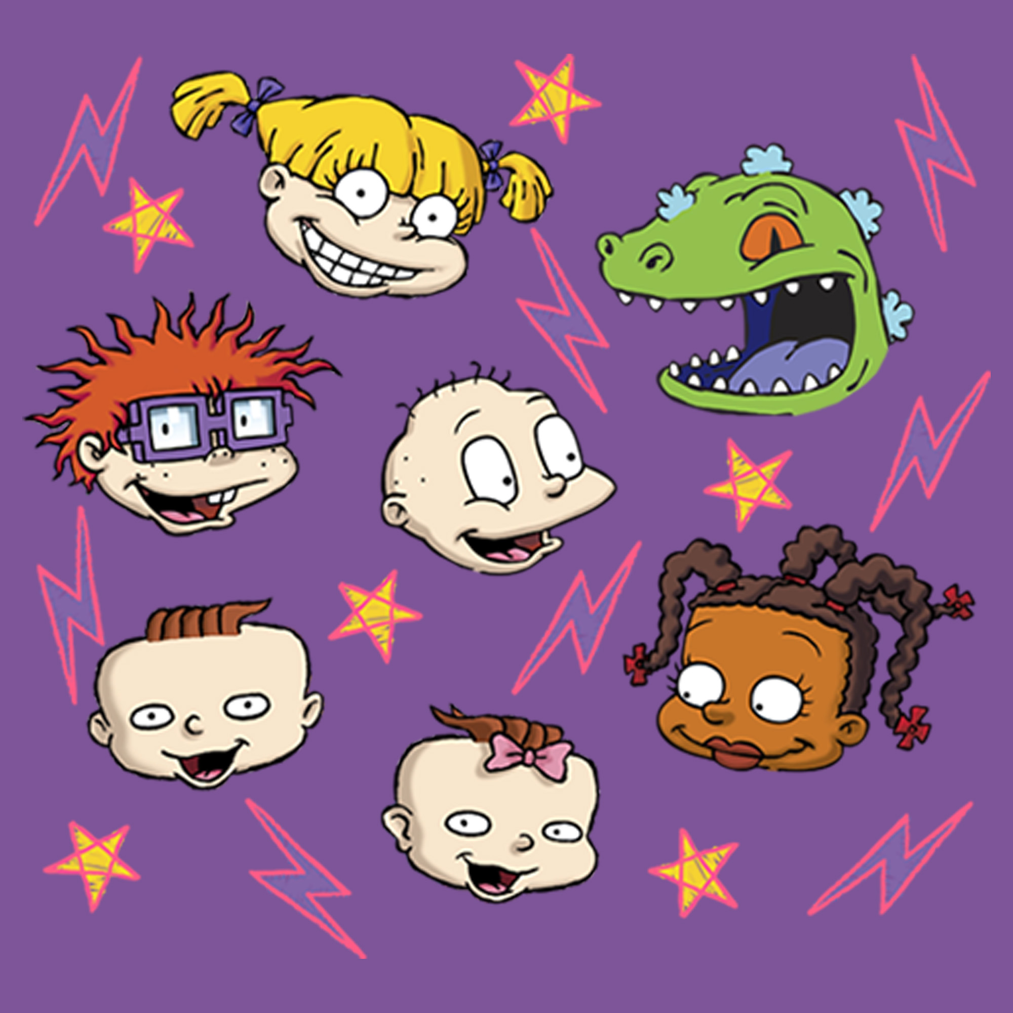 Red Rugrats Characters RUGRATS Girl's Rugrats Character Lightning Montage Graphic Tee