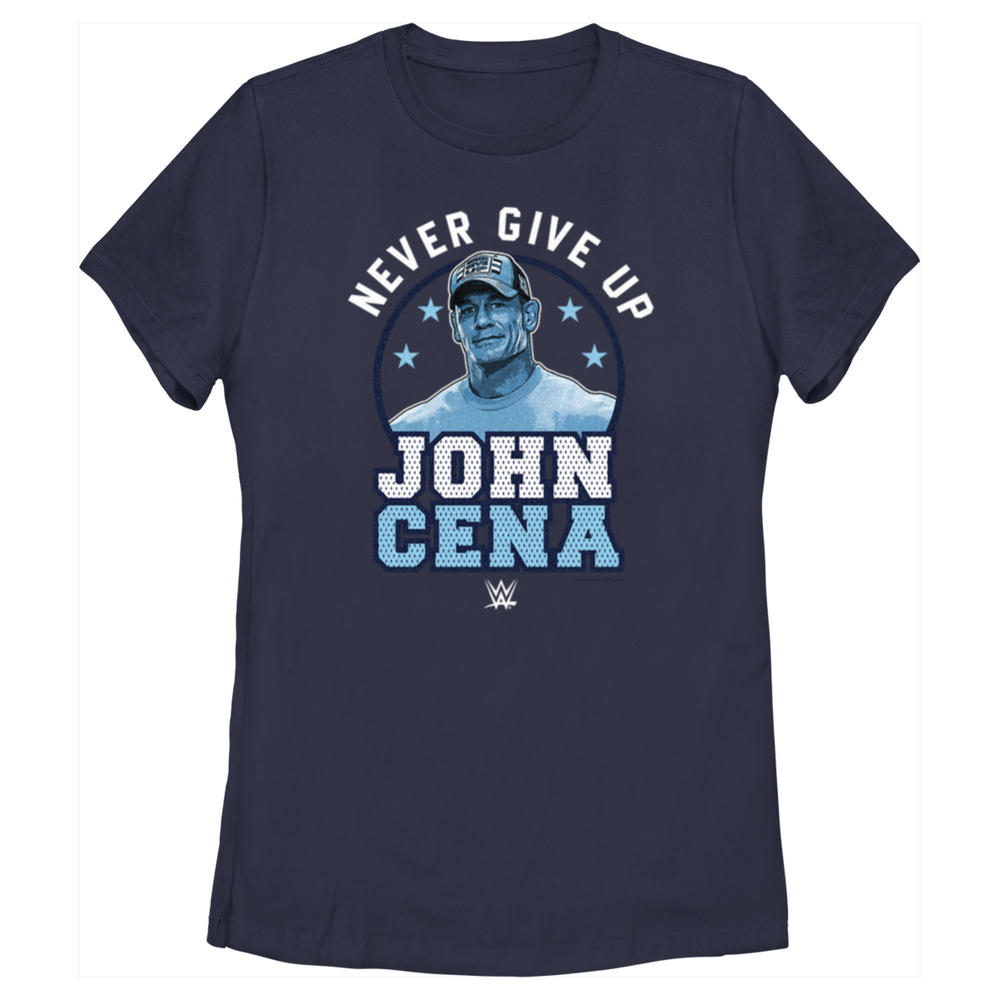WWE Women's WWE John Cena Never Give Up Blue Logo  Graphic T-Shirt