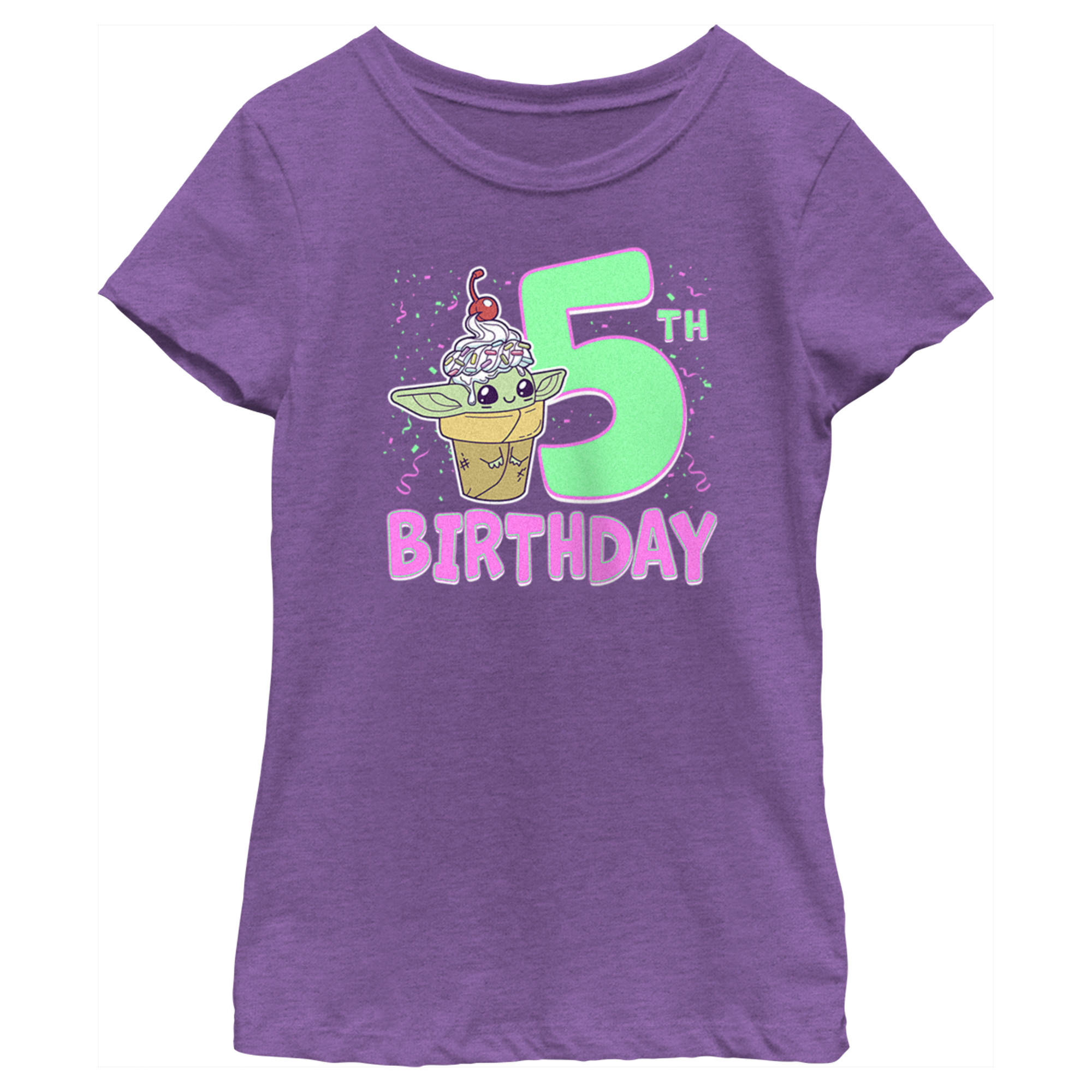 Star Wars Girl's Star Wars: The Mandalorian Grogu 5th Birthday Ice Cream Cone  Graphic T-Shirt