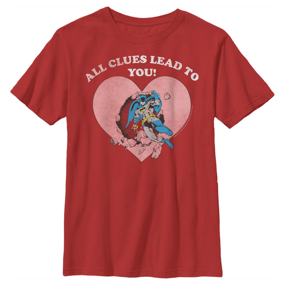 DC Comics Boy's Batman Valentine's Day All the Clues Lead to You  Graphic Tee