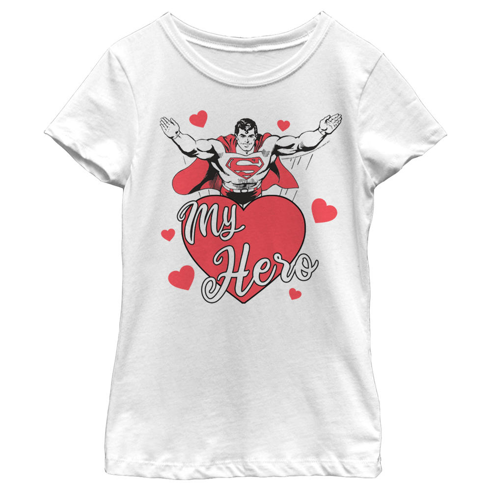 DC Comics Girl's Superman Valentine's Day My Hero  Graphic T-Shirt