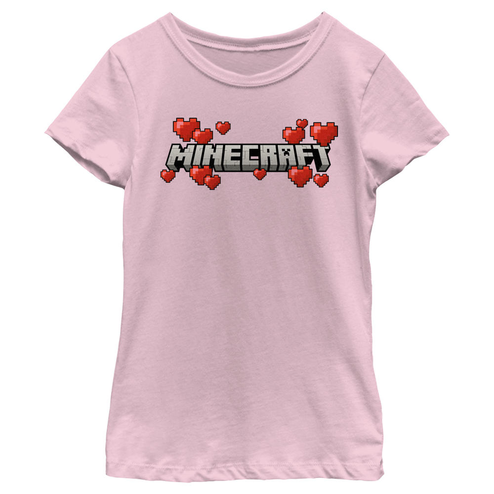 Minecraft Girl's Minecraft Valentine's Day Hearts Logo  Graphic T-Shirt