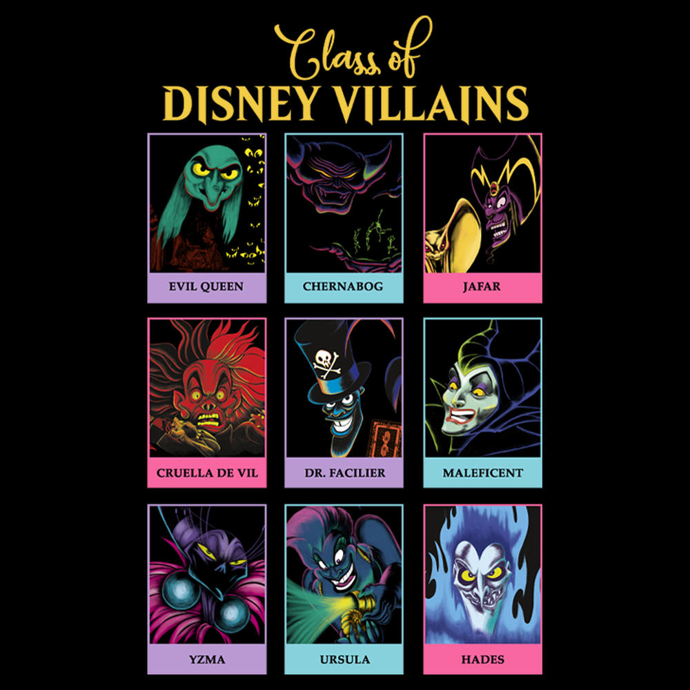 Disney Men's Disney Class of Evil Character Yearbook  Graphic Tee