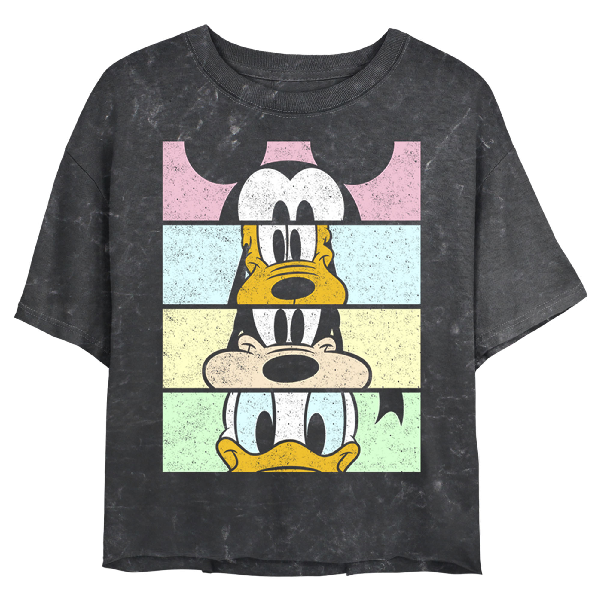 Mickey & Friends Junior's Mickey & Friends Distressed Group Cropped Portraits  Graphic T-Shirt