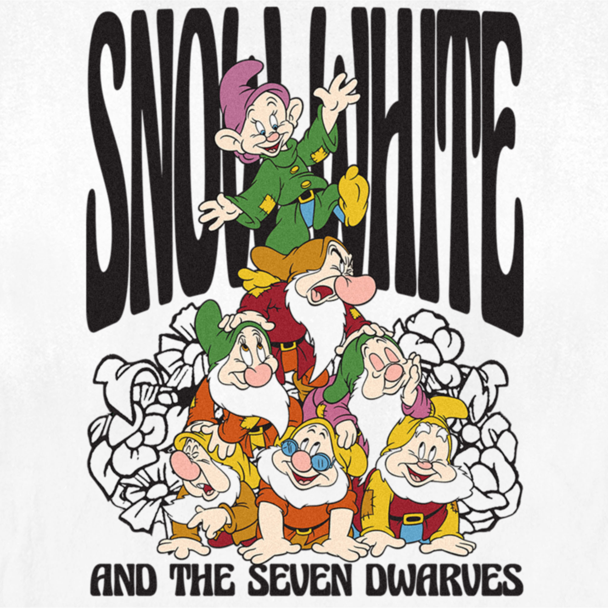 Disney Women's Snow White and the Seven Dwarfs Dwarf Group Logo  Graphic T-Shirt