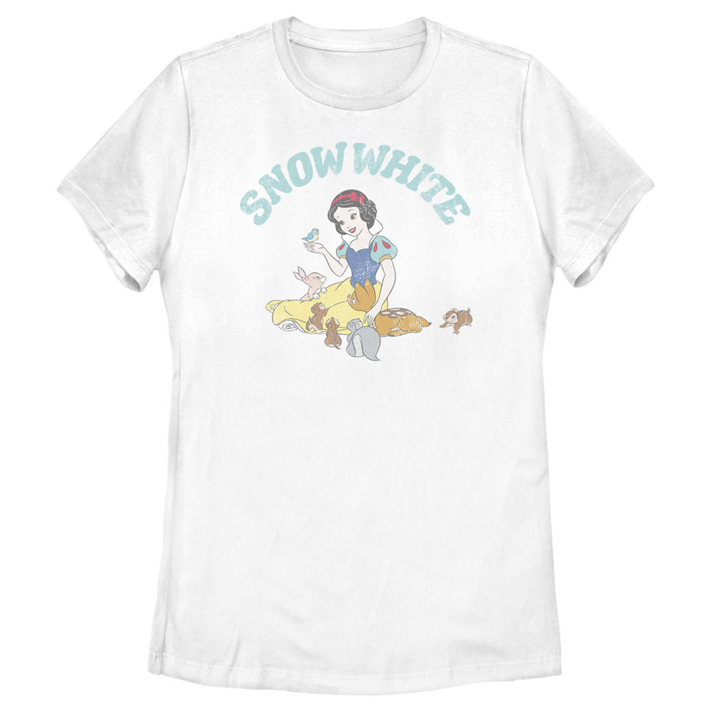 Disney Women's Snow White and the Seven Dwarfs Distressed Woodland Animals  Graphic Tee