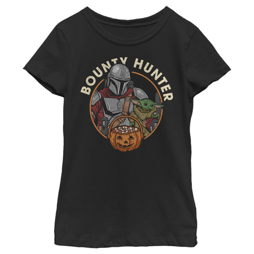 Star Wars Girl's Star Wars: The Mandalorian Halloween Din Djarin Grogu Bounty Hunter Candy Distressed  Graphic T-Shirt