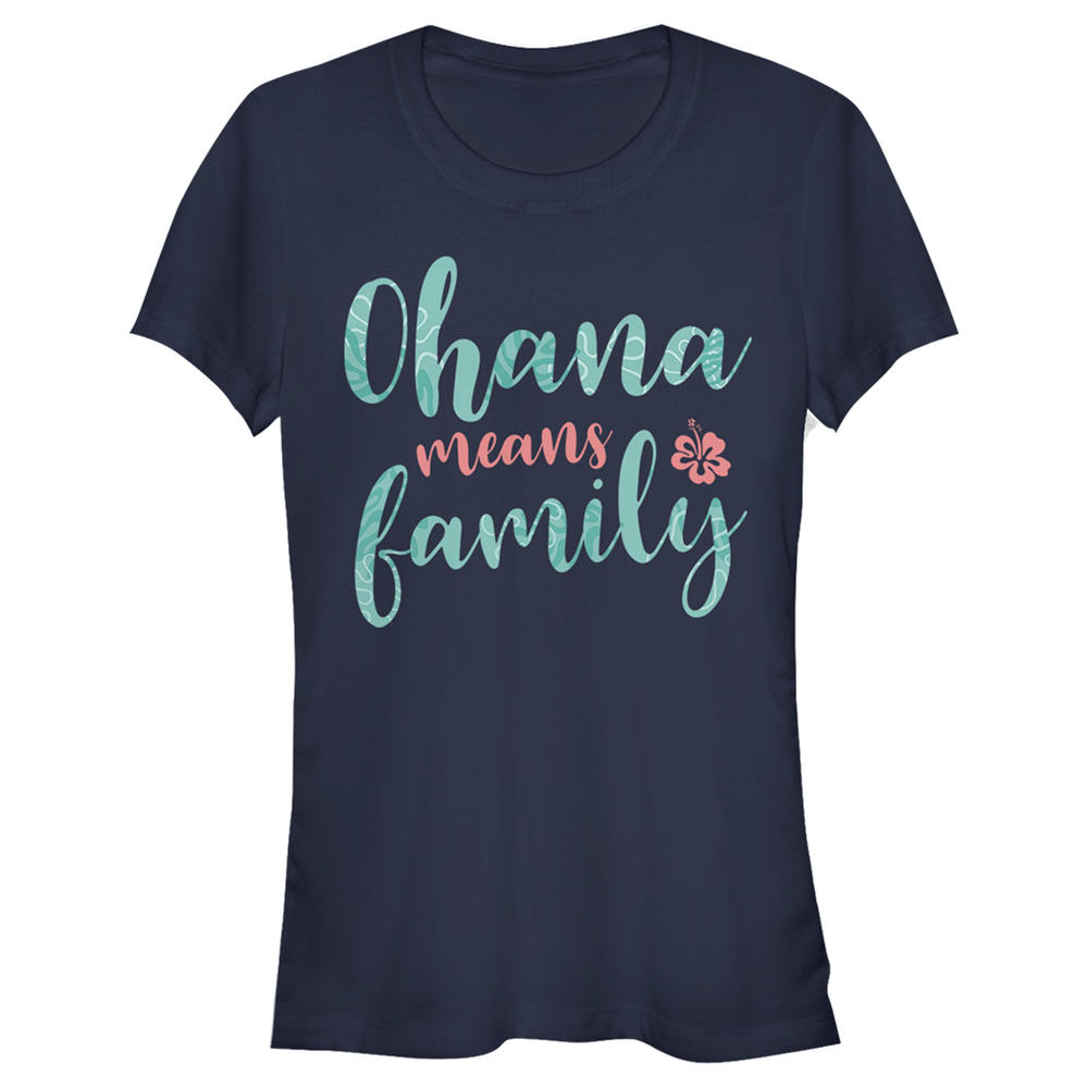 Lilo & Stitch Junior's Lilo & Stitch Blue and Red Ohana means Family  Graphic T-Shirt