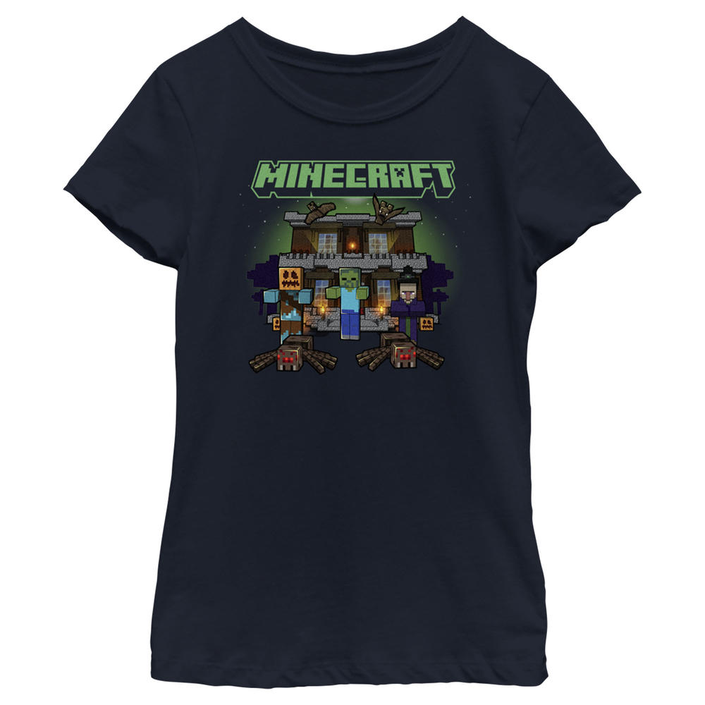 Minecraft Girl's Minecraft Halloween Creeper Haunted House  Graphic T-Shirt