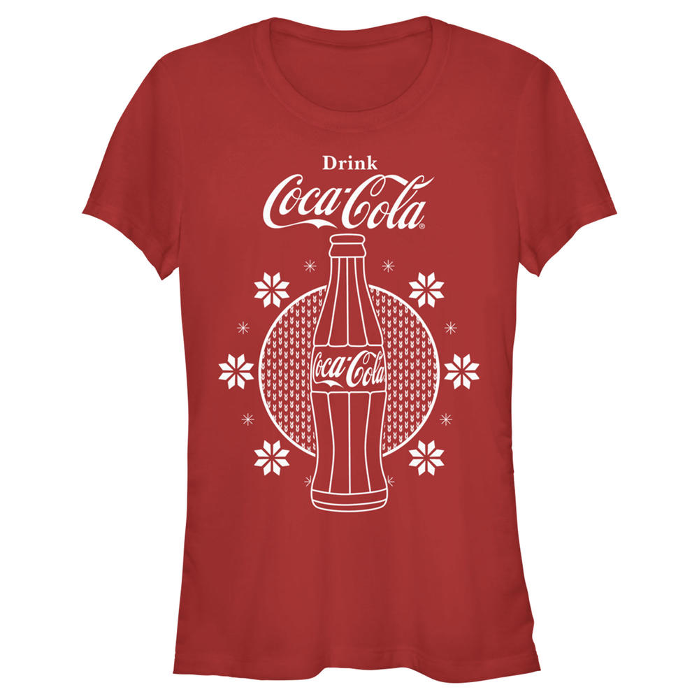 Coca-Cola Junior's Coca Cola Christmas Snowflakes Bottle  Graphic T-Shirt