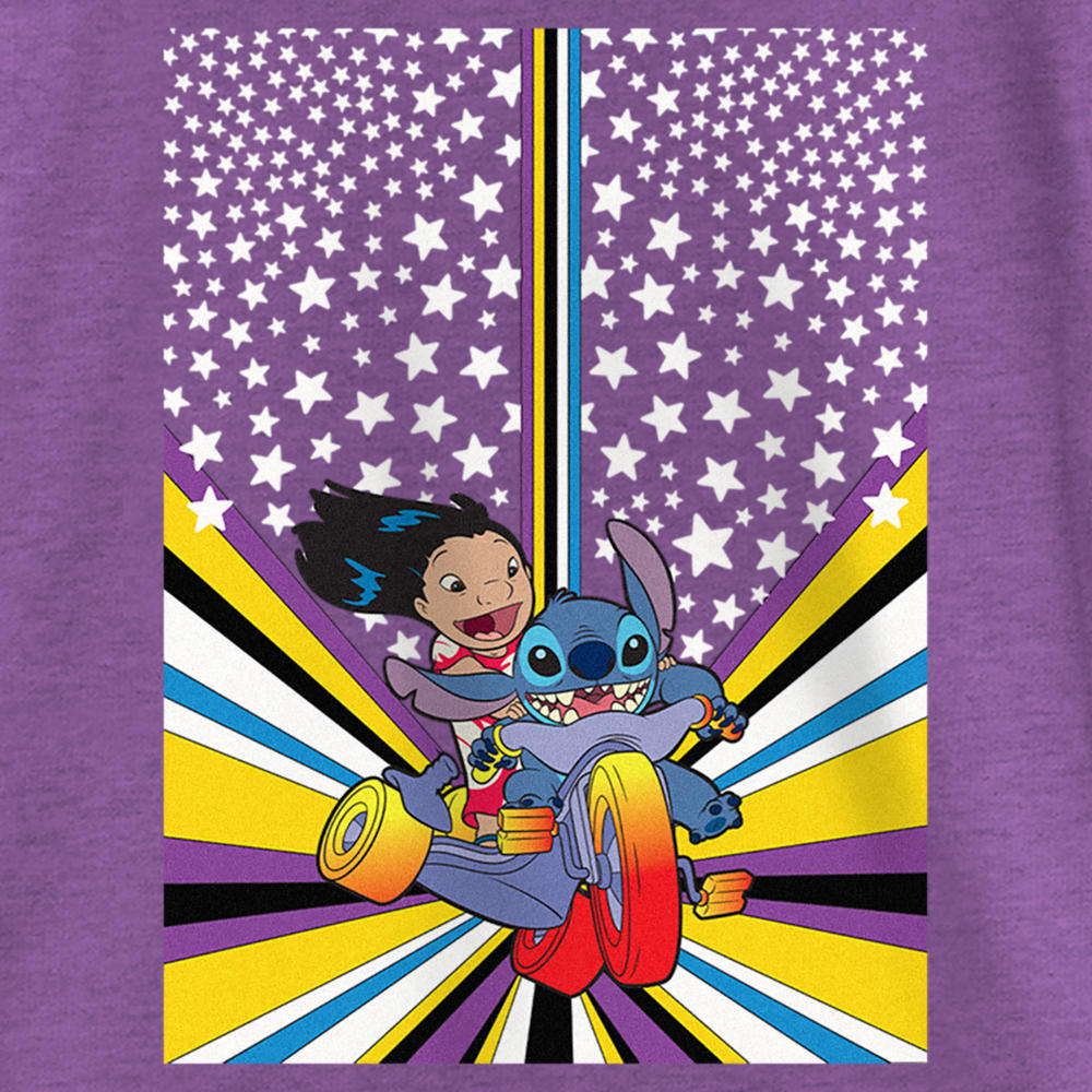 Stitch Riding Lilo & Stitch Girl's Lilo & Stitch Friends on Bike Poster Graphic Tee