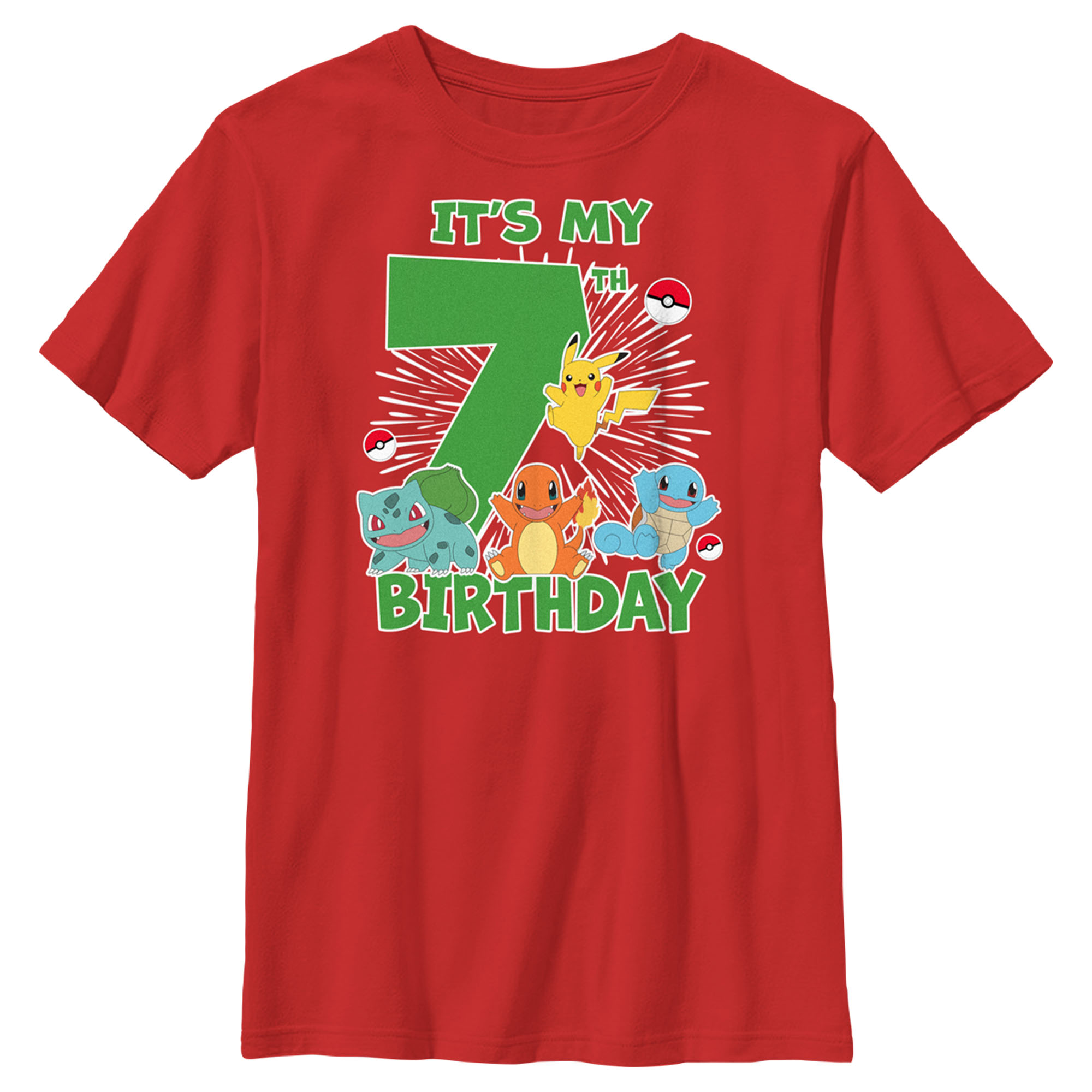 Pokemon Boy's Pokemon It's My 7th Birthday Starters  Graphic T-Shirt