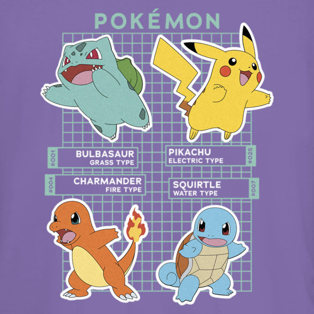 Pokemon Junior's Pokemon Starters Grid Pokedex Graphic Tee