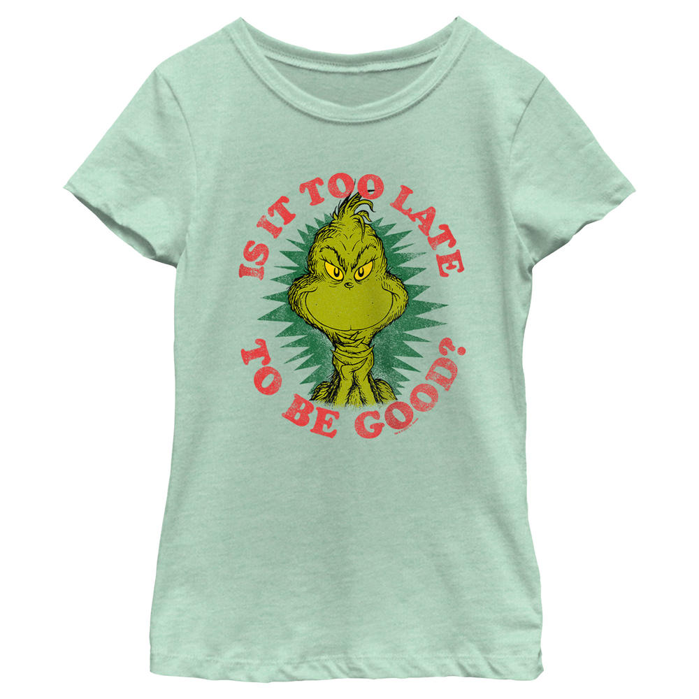 Dr. Seuss Girl's Dr. Seuss Christmas The Grinch Is it too Late  Graphic Tee