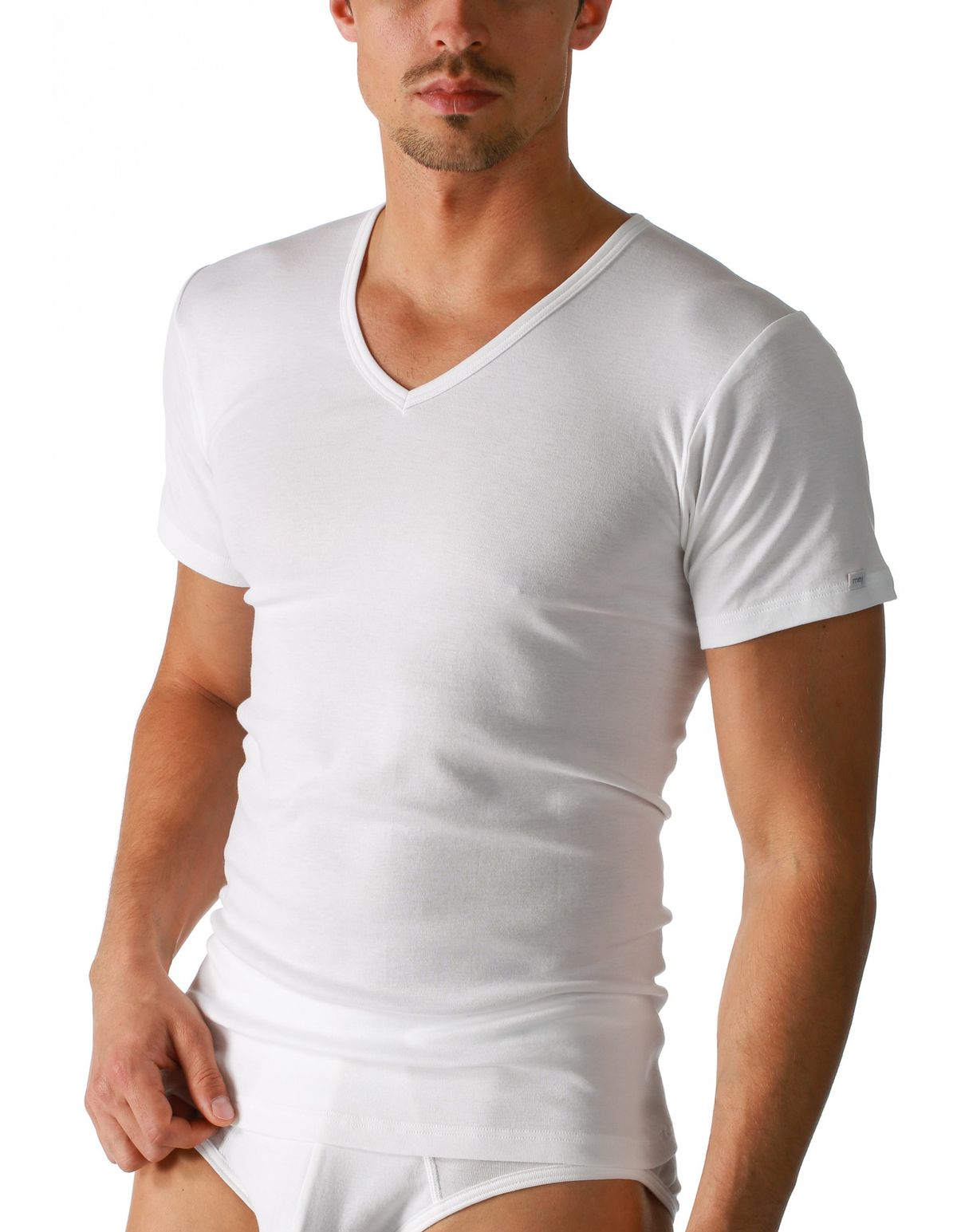 Mey 2807 Men's Noblesse White Pima Cotton V-Neck Short Sleeve Top