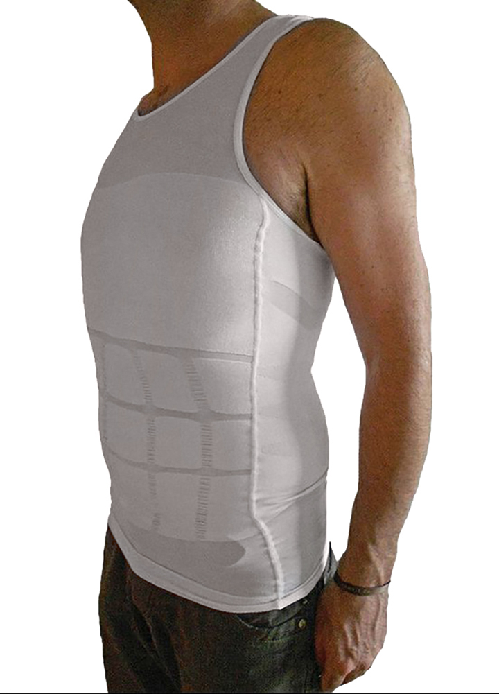 As Seen On TV Slimming Undershirt Vest For Men-Comfortable Lightweight & Form Fitting White Medium