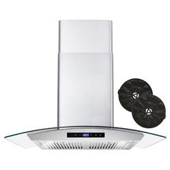Cosmo 30 in. 380 CFM Ductless Wall Mount Range Hood with Tempered Glass Visor, LCD Display, Permanent Filters and LED Lighting