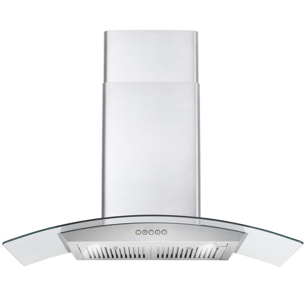 Cosmo 36 in. Ducted Wall Mount Range Hood in Stainless Steel with Push Button Controls, LED Lighting and Permanent Filters