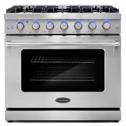 Cosmo Appliances Cosmo 36 in. 6.0 cu. ft. Commercial Gas Range with Convection Oven in Stainless Steel with Storage Drawer