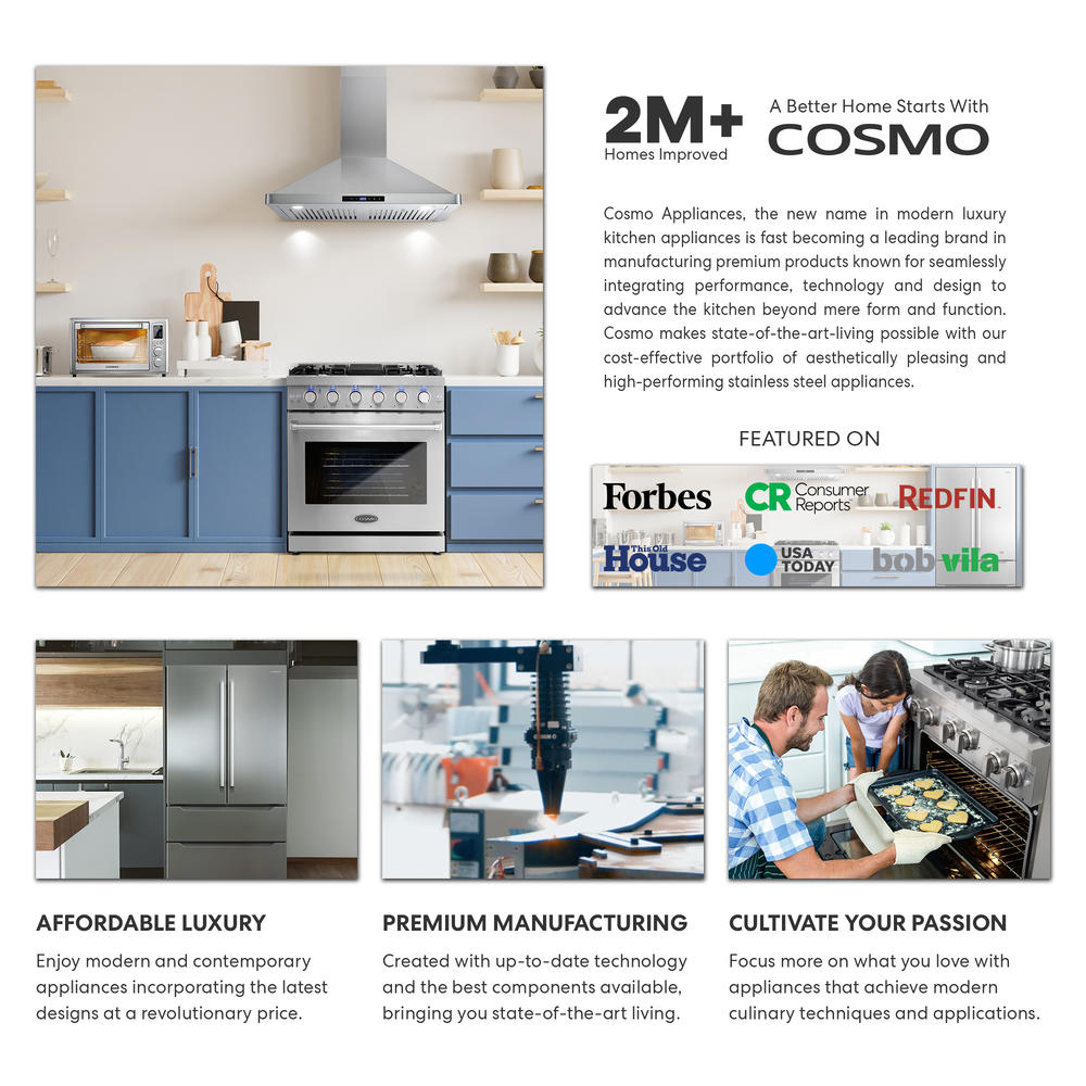 Cosmo 36 in. 380 CFM Ducted Under Cabinet Range Hood with LCD Touch Control Panel, Permanent Filters and LED Lighting