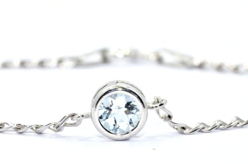 Elizabeth Jewelry 1 Carat Genuine Aquamarine Bezel Bracelet .925 Sterling Silver Rhodium Finish