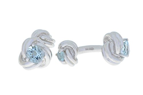 Elizabeth Jewelry Inc 2.5 Ct Genuine Aquamarine Knot Cufflinks .925 Sterling Silver Rhodium Finish