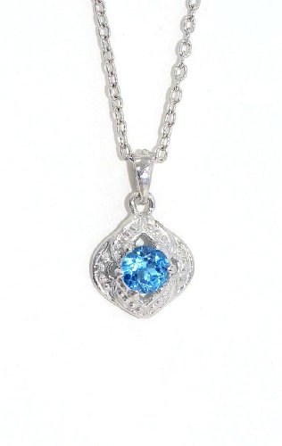 Elizabeth Jewelry 4mm London Blue Topaz Pendant .925 Sterling Silver Rhodium Finish