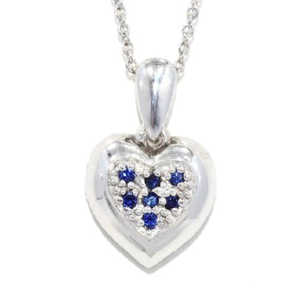 Elizabeth Jewelry Blue Sapphire Always & Forever Engraved Heart Pendant .925 Sterling Silver Rhodium Finish