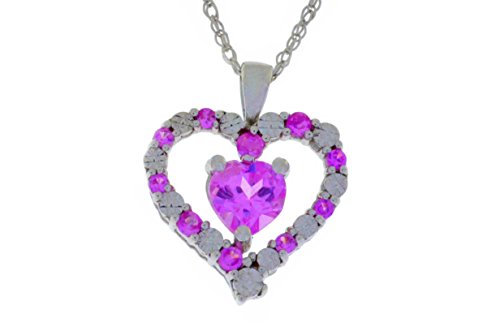 Elizabeth Jewelry 1 Ct Pink Sapphire & Diamond Heart Shape Pendant .925 Sterling Silver Rhodium Finish