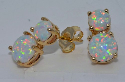 Elizabeth Jewelry 14kt Yellow Gold Opal Double Round Stud Earrings