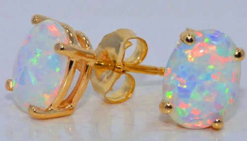 Elizabeth Jewelry 14KT YELLOW GOLD OPAL OVAL STUD EARRINGS
