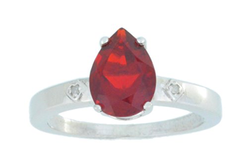 Elizabeth Jewelry Inc 2 Ct Garnet & Diamond Pear Ring .925 Sterling Silver Rhodium Finish