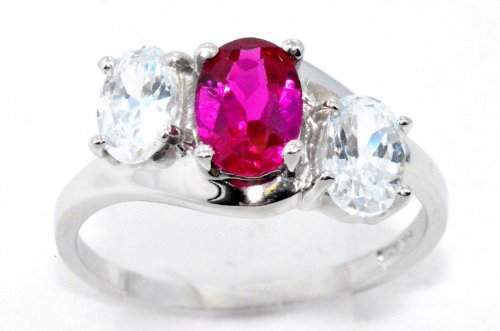 Elizabeth Jewelry Inc 2 Ct Created Ruby & Zirconia Oval Ring .925 Sterling Silver Rhodium Finish