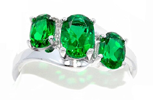 Elizabeth Jewelry Inc 2 Ct Created Emerald Oval Ring .925 Sterling Silver Rhodium Finish