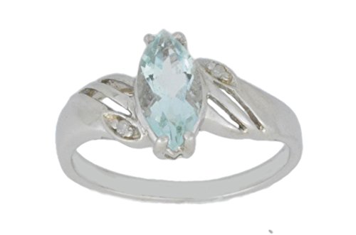 Elizabeth Jewelry Inc 1 Ct Aquamarine & Diamond Marquise Ring .925 Sterling Silver Rhodium Finish