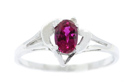 Elizabeth Jewelry Inc 0.50 Ct Created Ruby & Diamond Oval Heart Ring .925 Sterling Silver Rhodium Finish