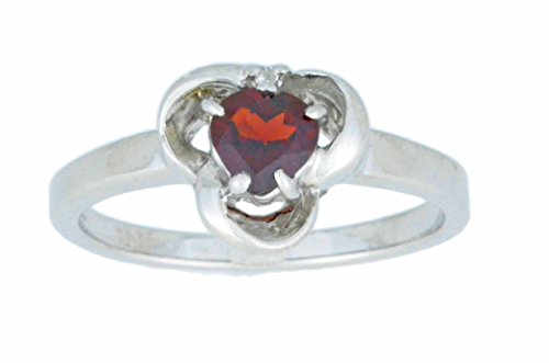 Elizabeth Jewelry Inc 0.50 Ct Garnet & Diamond Heart Ring .925 Sterling Silver Rhodium Finish