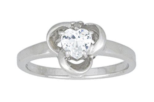 Elizabeth Jewelry Inc 0.50 Ct Zirconia & Diamond Heart Ring .925 Sterling Silver Rhodium Finish